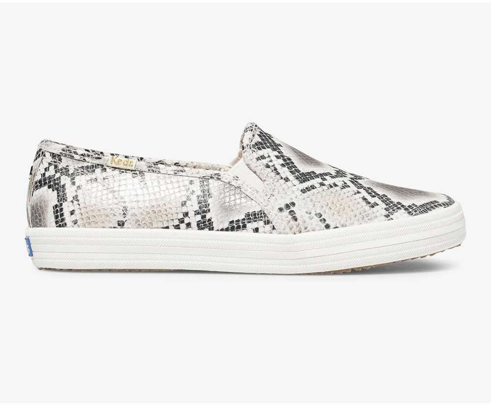 Slip Ons Keds Mujer Blancas/Negras - Kate Spade New York Double Decker Snake Cuero - 187-JVONQZ